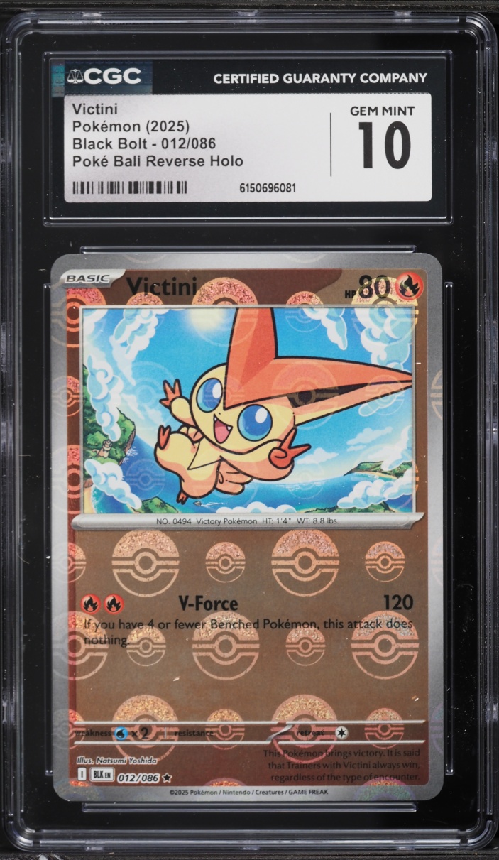2025 Pokemon Scarlet & Violet Black Bolt Poke Ball Reverse Holo Victini #12 CGC 10 GEM MINT