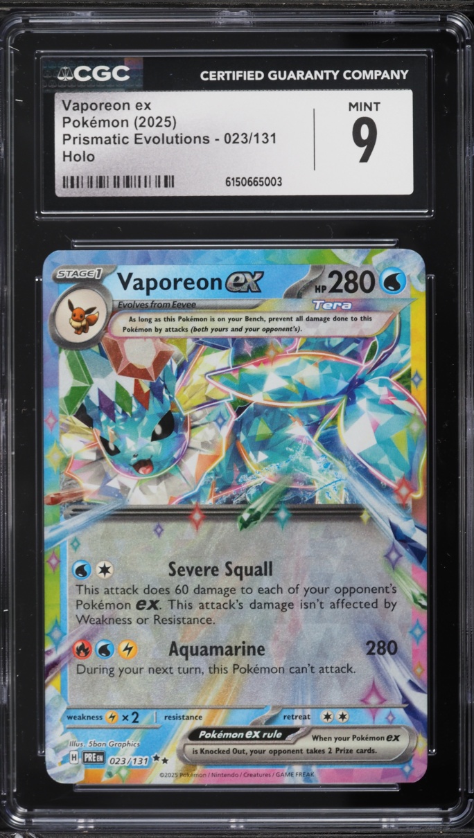 2025 Pokemon Scarlet & Violet Prismatic Evolutions Holo Vaporeon EX #23 CGC 9 MINT