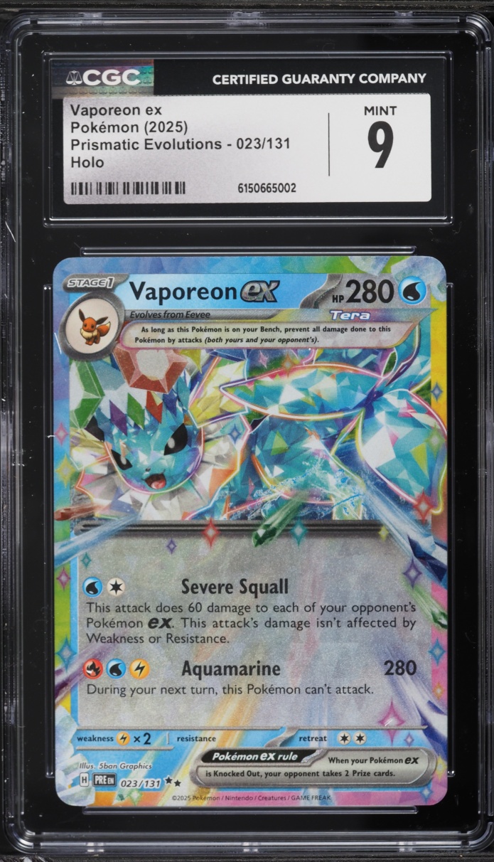 2025 Pokemon Scarlet & Violet Prismatic Evolutions Holo Vaporeon EX #23 CGC 9 MINT