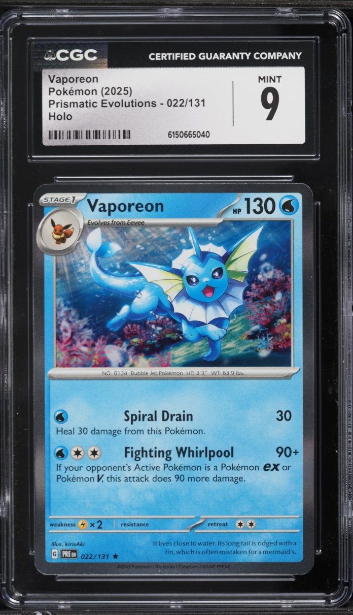 2025 Pokemon Scarlet & Violet Prismatic Evolutions Holo Vaporeon #22 CGC 9 MINT