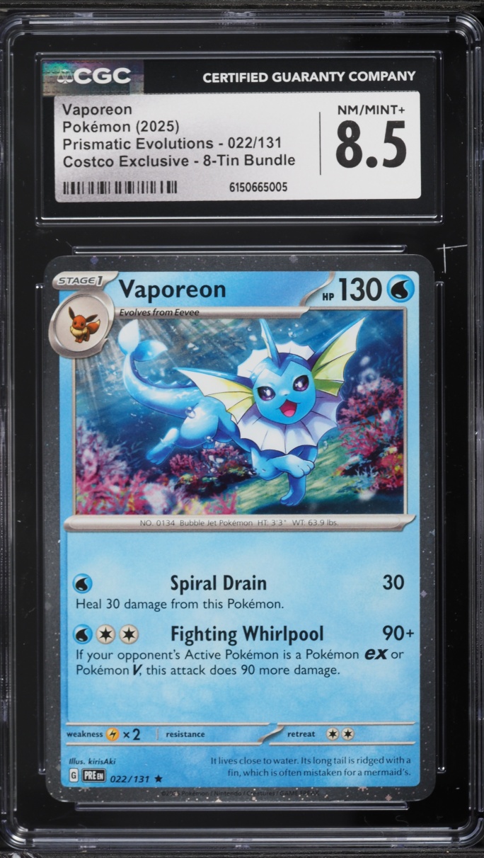 2025 Pokemon Scarlet & Violet Prismatic Evolutions Costco Exclusive Vaporeon #22 CGC 8.5 NM-MT+