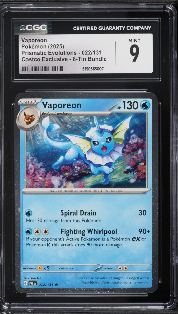 2025 Pokemon Scarlet & Violet Prismatic Evolutions Costco Exclusive Vaporeon #22 CGC 9 MINT