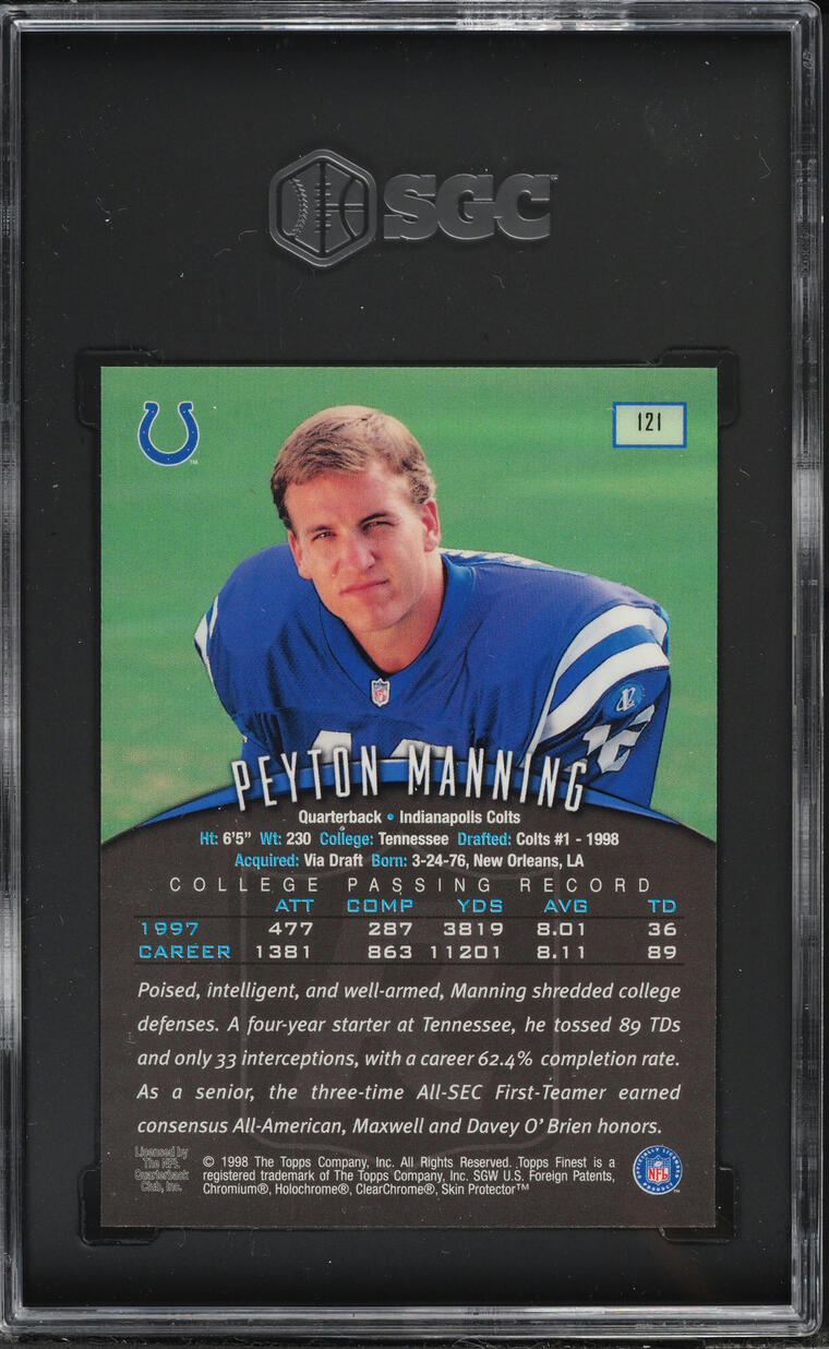 1998 Finest Football Peyton Manning ROOKIE #121 SGC 8 NM-MT