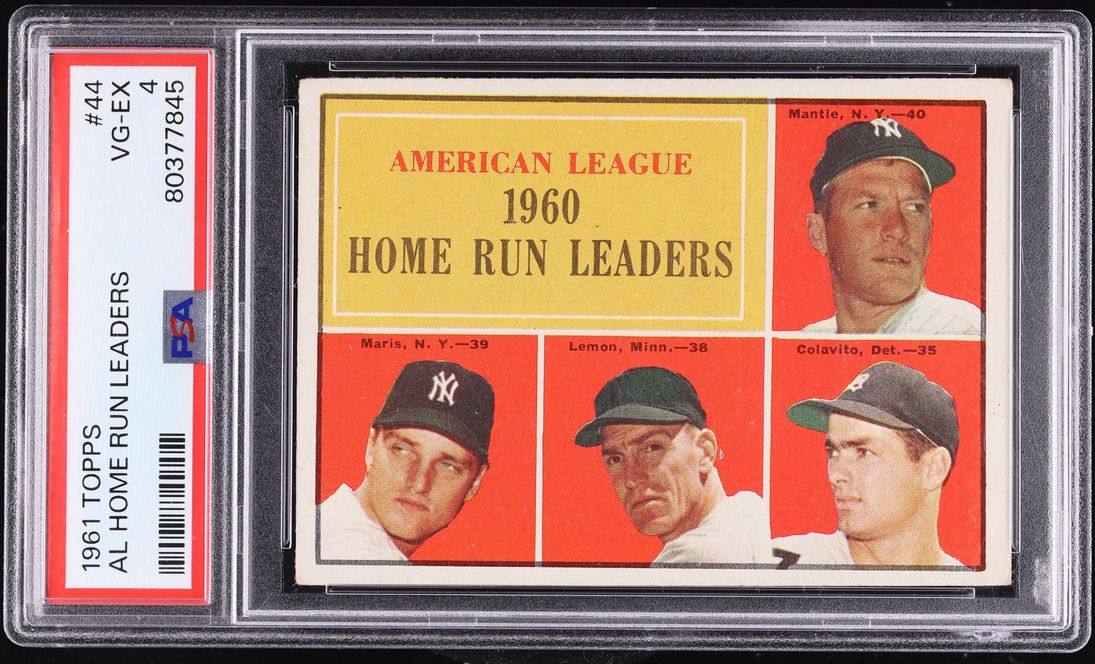 1961 Topps Mickey Mantle & Roger Maris AL HR LEADERS #44 PSA 4 VGEX
