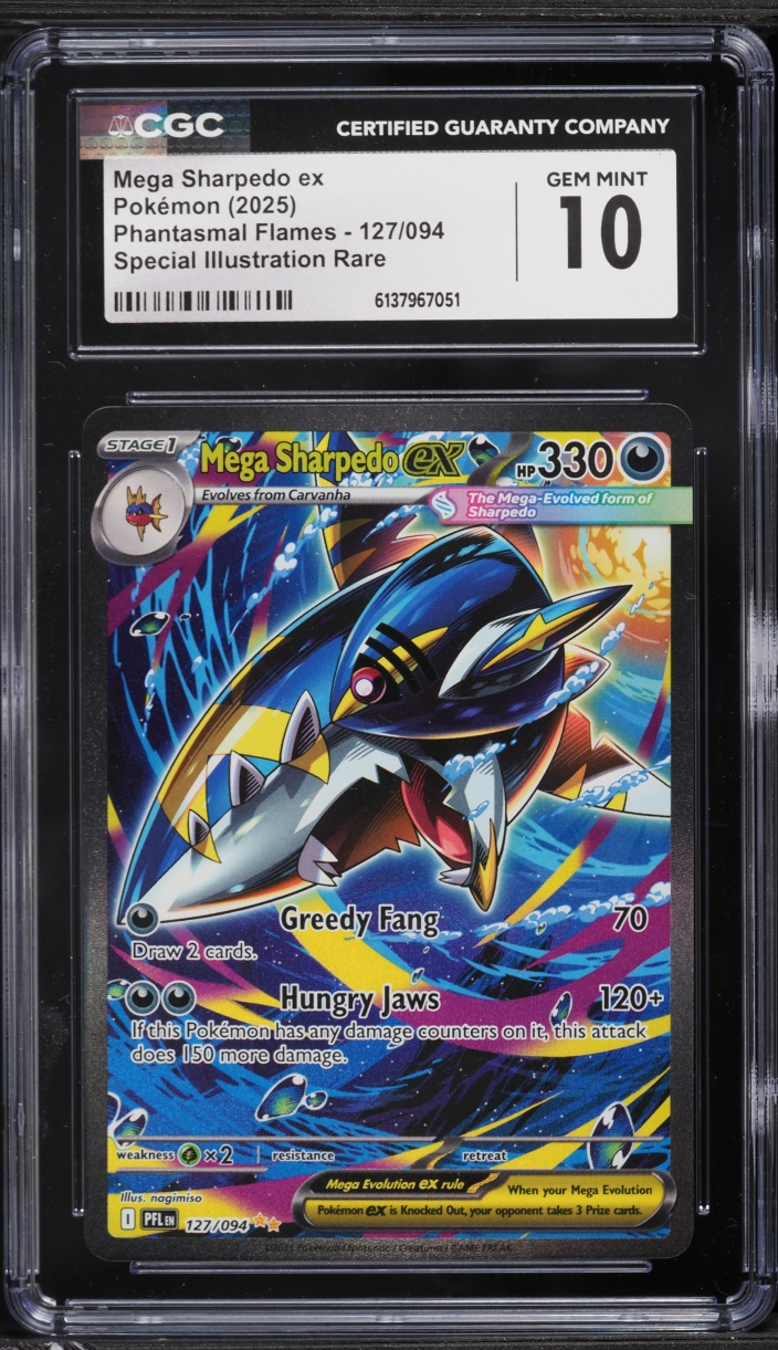 2025 Pokemon Mega Evolution Phantasmal Flames SIR Mega Sharpedo ex #127 CGC 10 GEM MINT