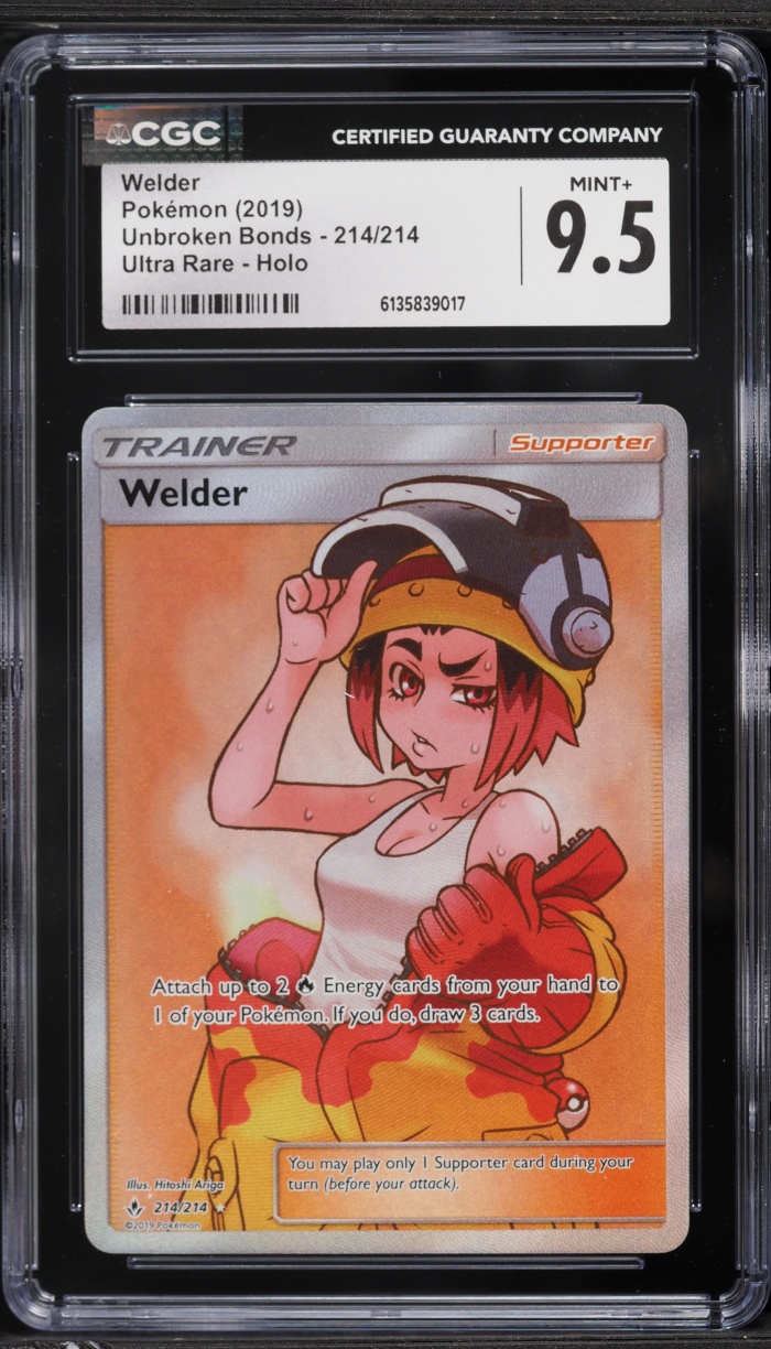 2019 Pokemon Sun & Moon Unbroken Bonds Full Art Welder #214 CGC 9.5 MINT+