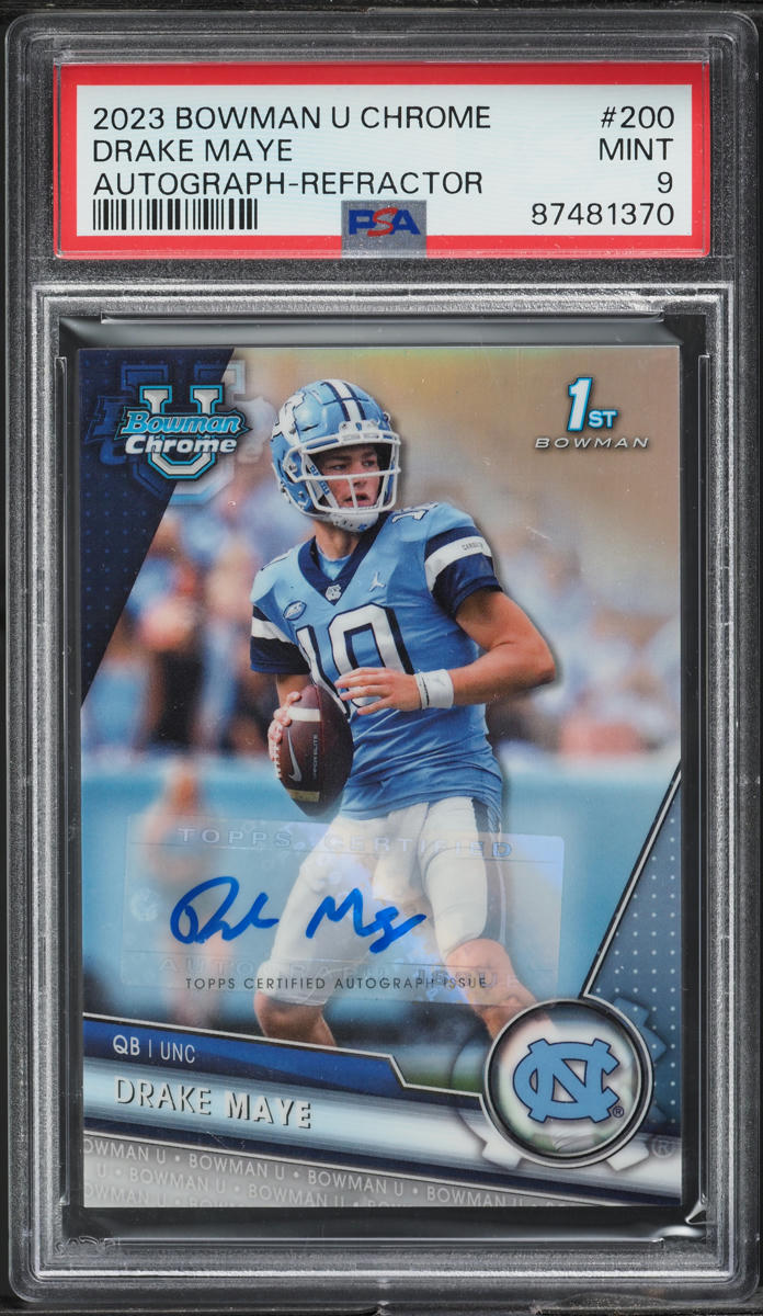 2023 Bowman Chrome University Refractor Drake Maye ROOKIE AUTO /499 #200 PSA 9