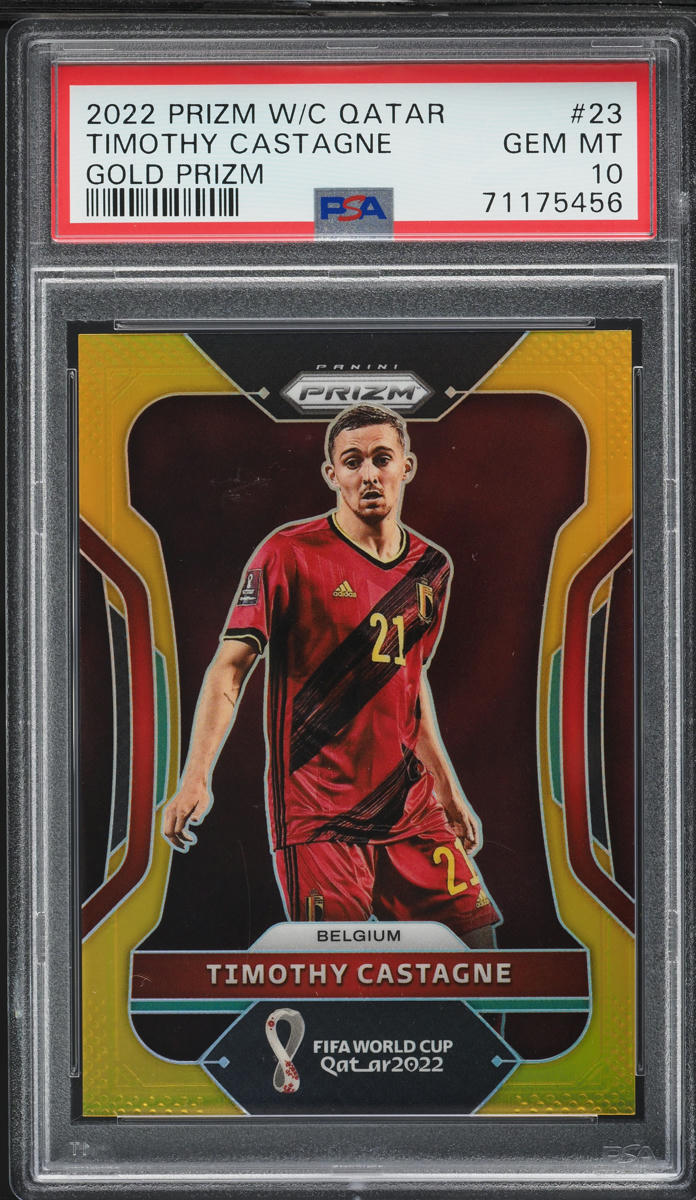 2022 Panini Prizm World Cup Qatar Gold Timothy Castagne /10 #23 PSA 10 GEM MINT