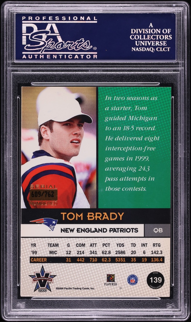 2000 Pacific Vanguard Tom Brady ROOKIE /762 #139 PSA 8 NM-MT