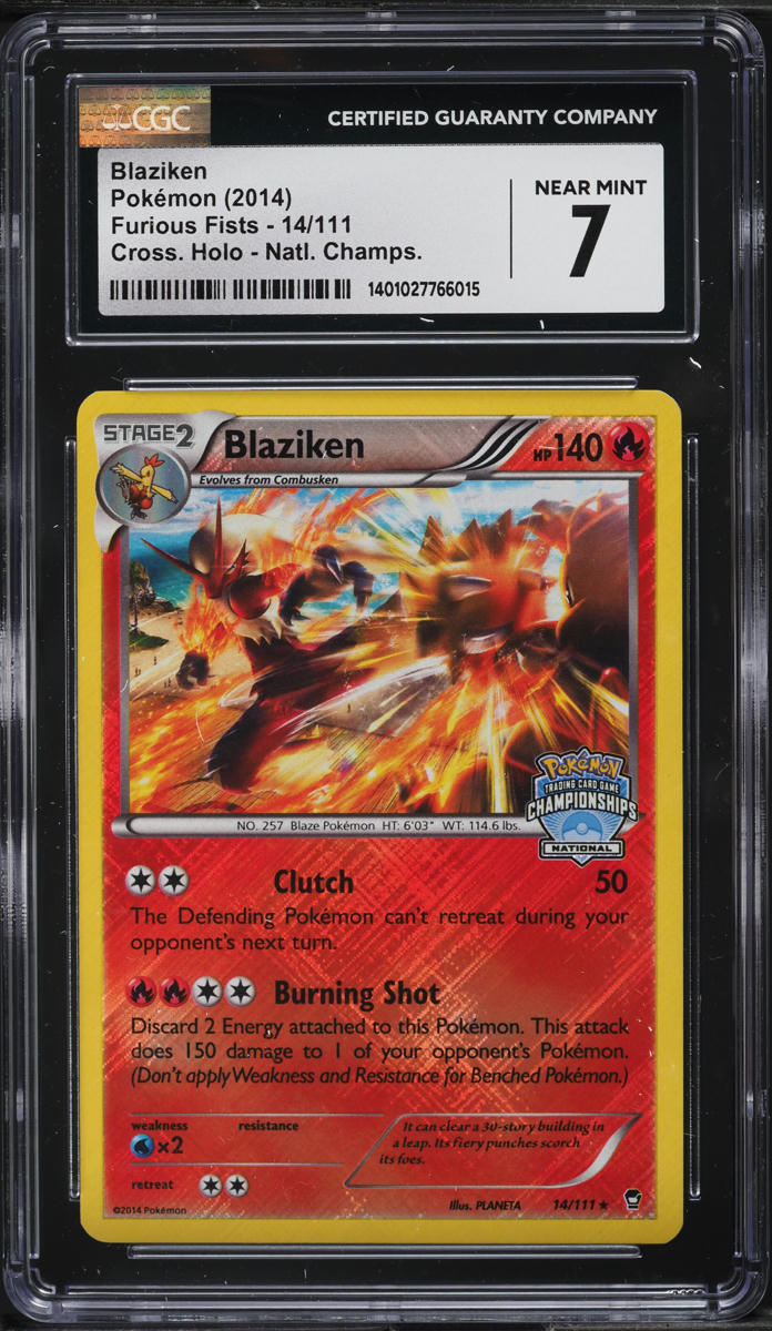 2014 Pokemon XY Furious Fists National Championship Holo Blaziken #14 CGC 7 NRMT