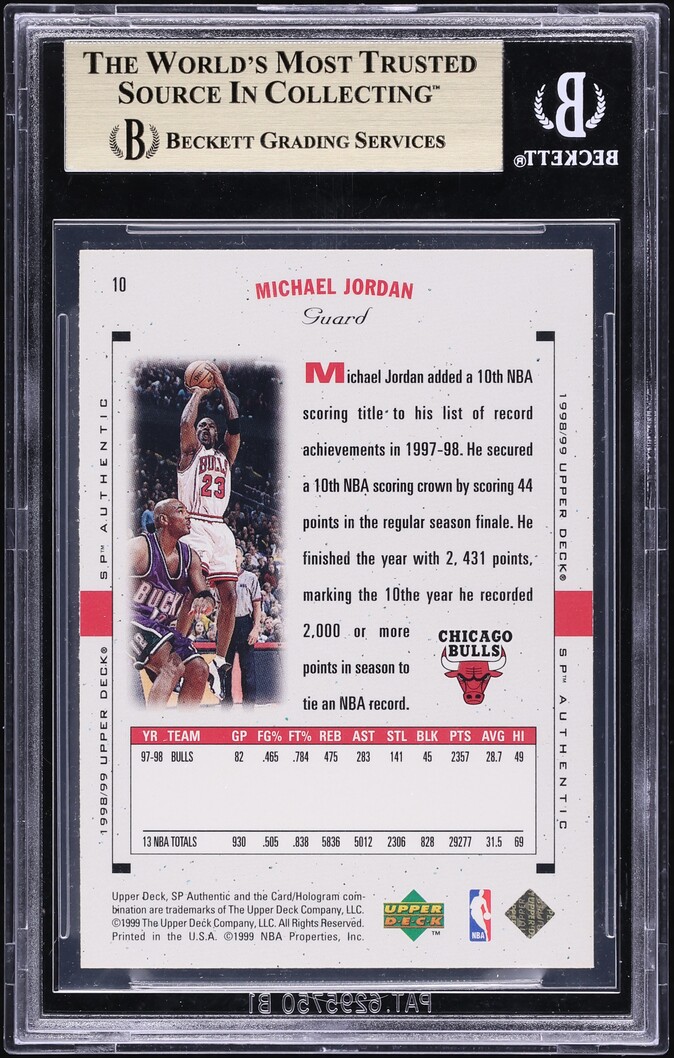 1998 SP Authentic Michael Jordan #10 BGS 9.5 GEM MINT