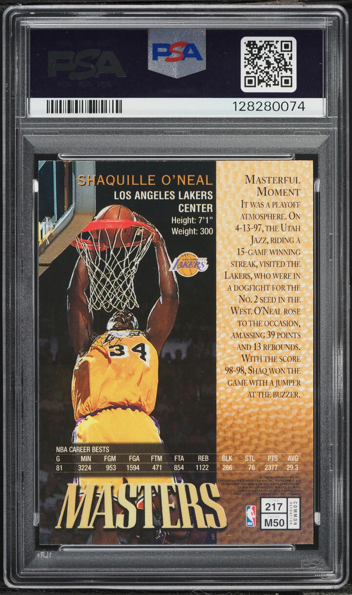 1997 Finest Refractor Shaquille O'Neal #217 PSA 10 GEM MINT