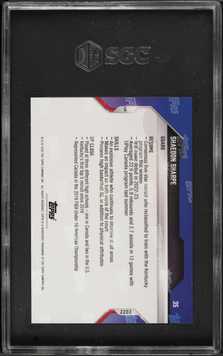 2021 Bowman Next Shaedon Sharpe ROOKIE #35 SGC 10 GEM MINT