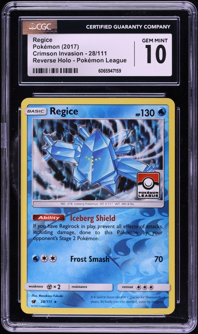 2017 Pokemon Sun & Moon Crimson Invasion League Reverse Holo Regice #28 CGC 10 GEM MINT