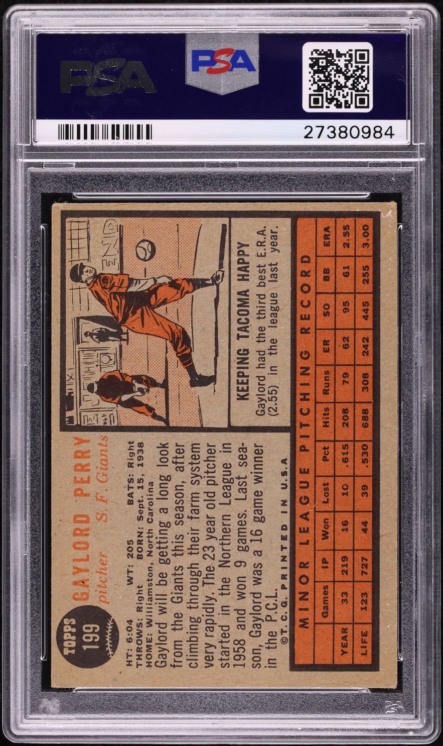 1962 Topps Gaylord Perry ROOKIE #199 PSA 4(mk) VGEX