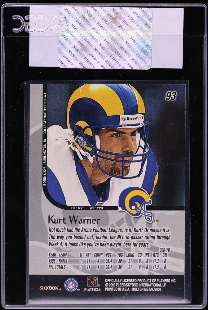 1999 SkyBox Molten Metal Millennium Silver Kurt Warner #93 CGC AUTH