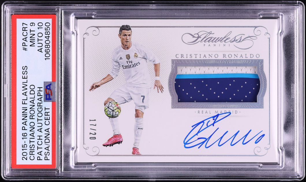 2015 Panini Flawless Cristiano Ronaldo PATCH AUTO DNA 10 /20 #PACR7 PSA 9 MINT