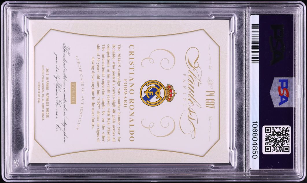 2015 Panini Flawless Cristiano Ronaldo PATCH AUTO DNA 10 /20 #PACR7 PSA 9 MINT