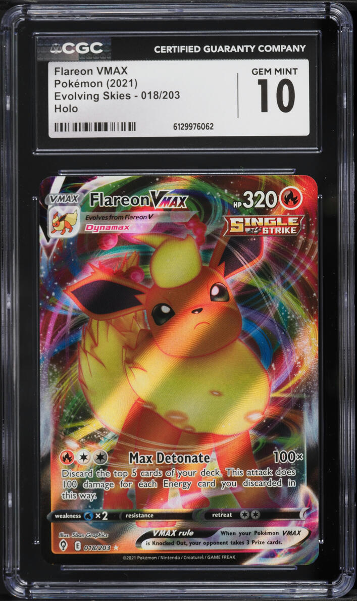 2021 Pokemon Sword & Shield Evolving Skies Full Art Flareon VMAX #18 CGC 10 GEM MINT