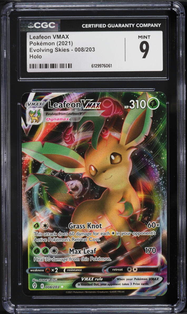 2021 Pokemon Sword & Shield Evolving Skies Full Art Leafeon VMAX #8 CGC 9 MINT