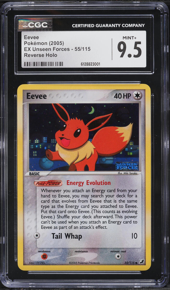 2005 Pokemon EX Unseen Forces Reverse Holo Eevee #55 CGC 9.5 MINT+