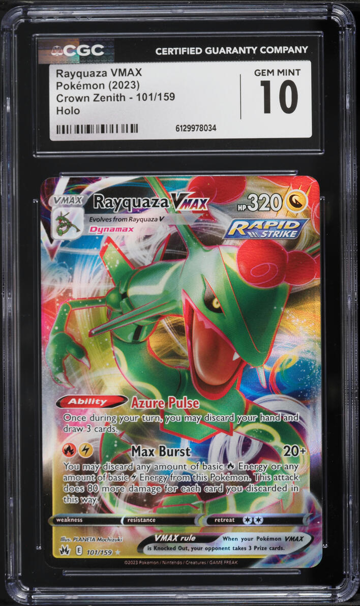 2023 Pokemon Sword & Shield Crown Zenith Full Art Rayquaza VMAX #101 CGC 10 GEM MINT
