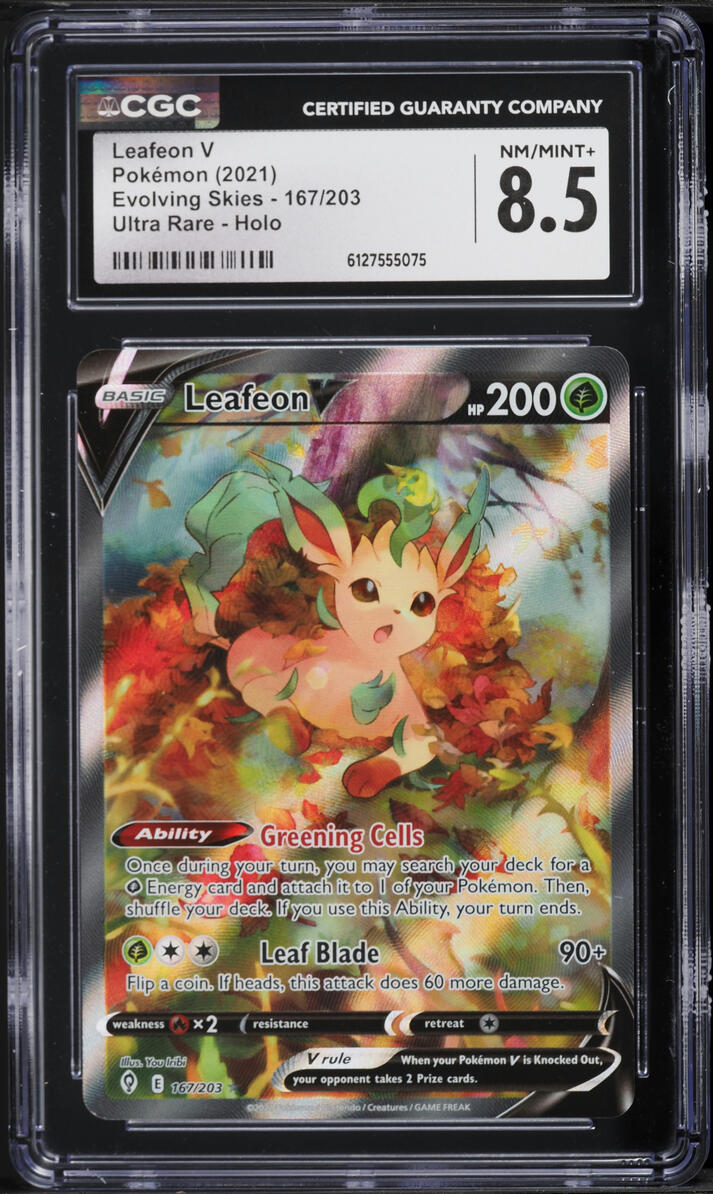 2021 Pokemon Sword & Shield Evolving Skies Full Art Leafeon V #167 CGC 8.5 NM-MT+