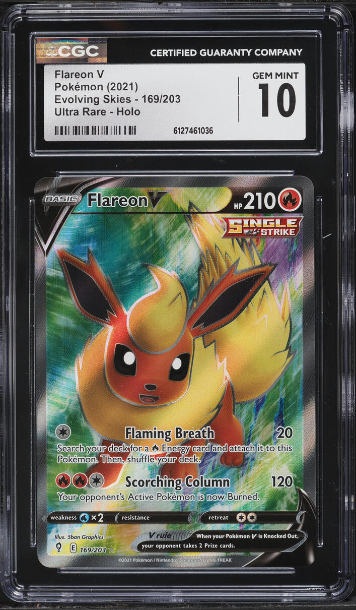 2021 Pokemon Sword & Shield Evolving Skies Full Art Flareon V #169 CGC 10 GEM MINT