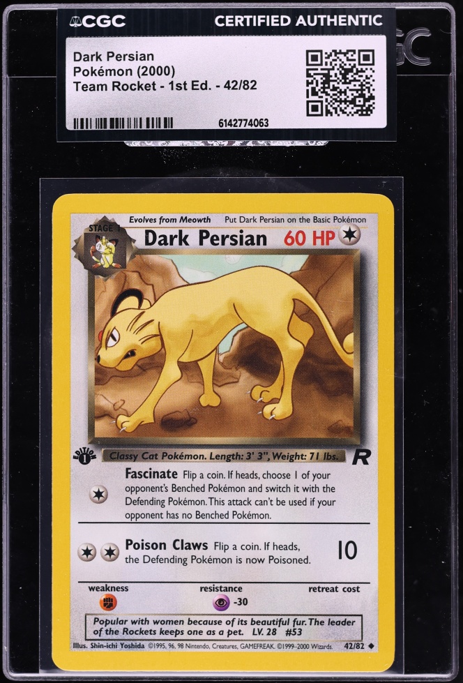 2000 Pokemon Team Rocket 1st Edition Dark Persian #42 CGC AUTH
