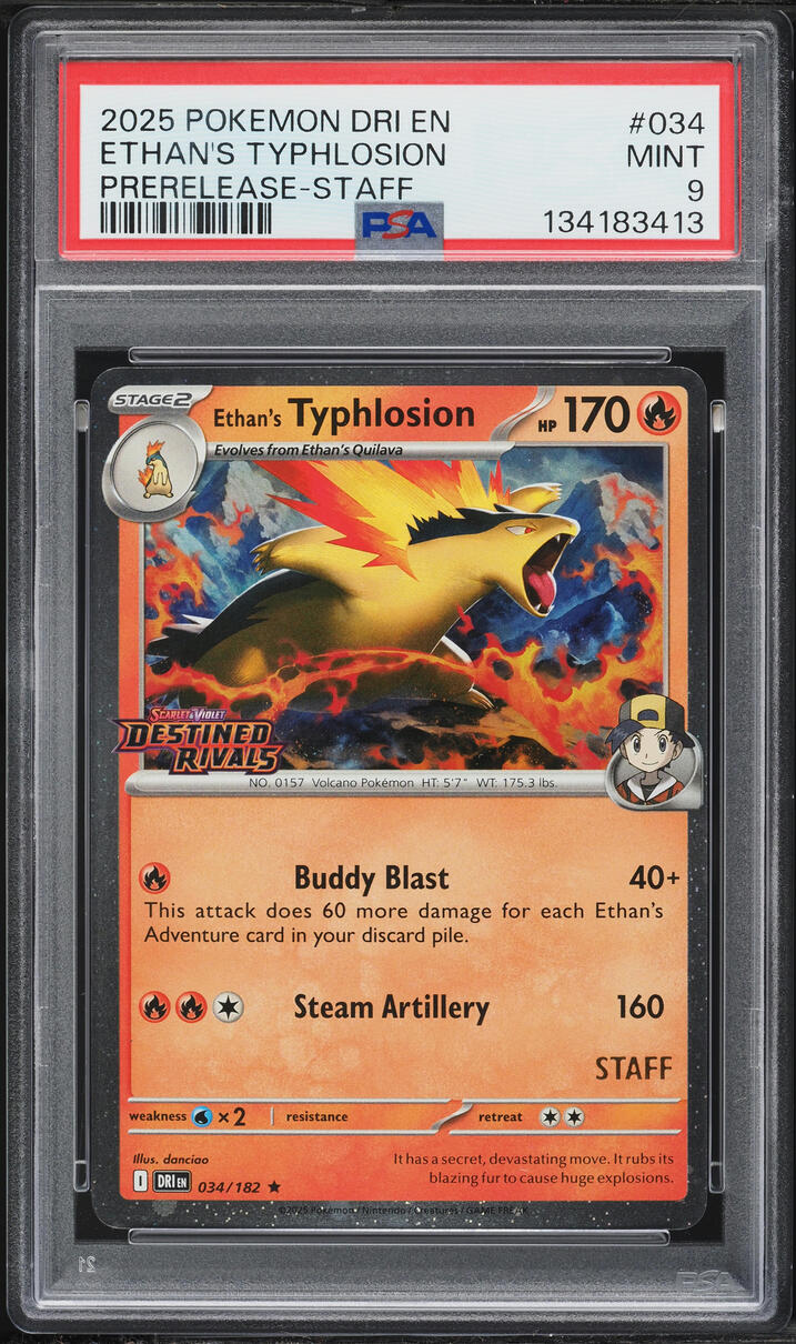 2025 Pokemon Scarlet & Violet Destined Rivals Prerelease Staff Ethan's Typhlosion #34 PSA 9