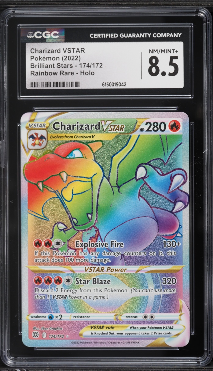 2022 Pokemon Sword & Shield Brilliant Stars Rainbow Rare Charizard VSTAR #174 CGC 8.5 NM-MT+