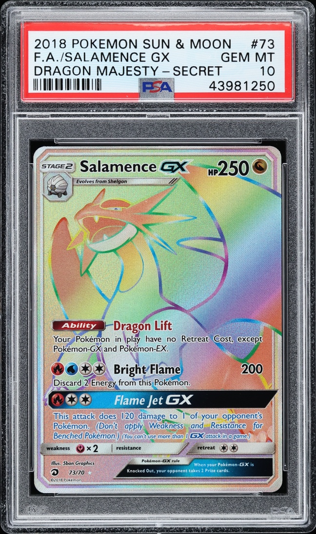 2018 Pokemon Sun & Moon Dragon Majesty Rainbow Rare Salamence GX #73 PSA 10 GEM MINT