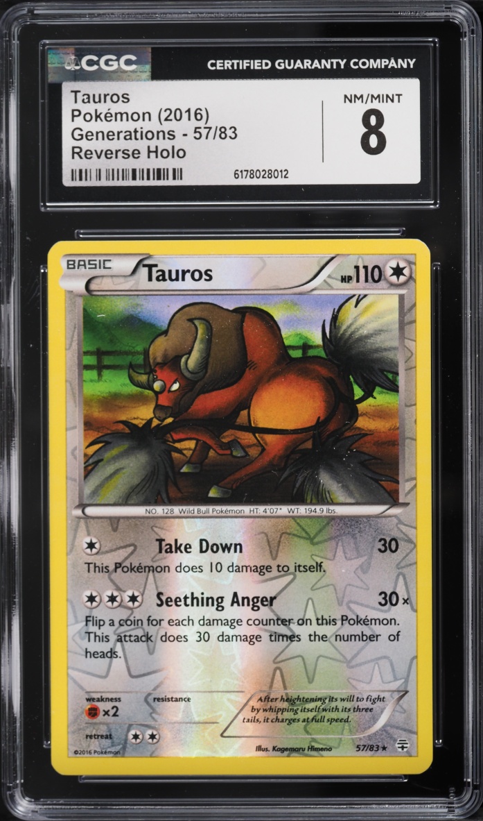 2016 Pokemon XY Generations Reverse Holo Tauros #57 CGC 8 NM-MT