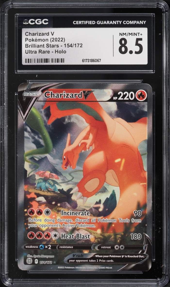 2022 Pokemon Sword & Shield Brilliant Stars Full Art Charizard V #154 CGC 8.5 NM-MT+