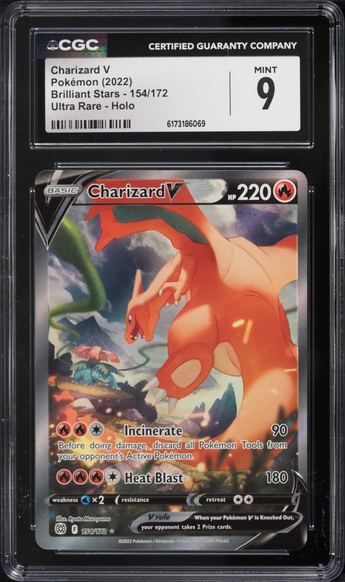 2022 Pokemon Sword & Shield Brilliant Stars Full Art Charizard V #154 CGC 9 MINT