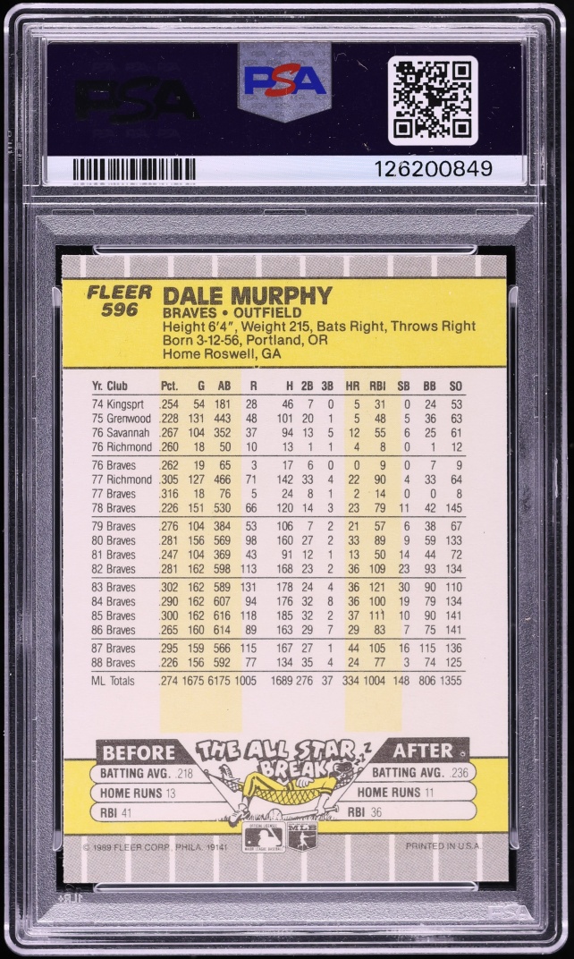 1989 Fleer Dale Murphy #596 PSA 9 MINT