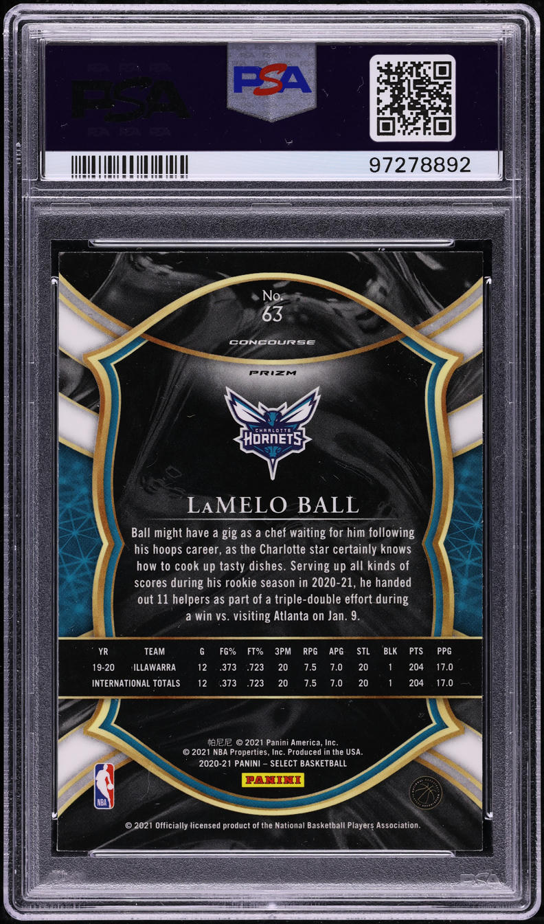 2020 Select Blue White Purple Cracked Ice LaMelo Ball ROOKIE #63 PSA 9 MINT