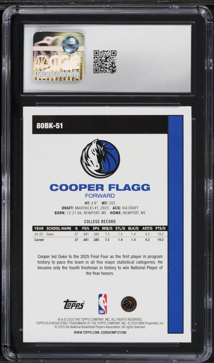 2025 Topps '80 Cooper Flagg ROOKIE #80BK-51 CGC 9 MINT