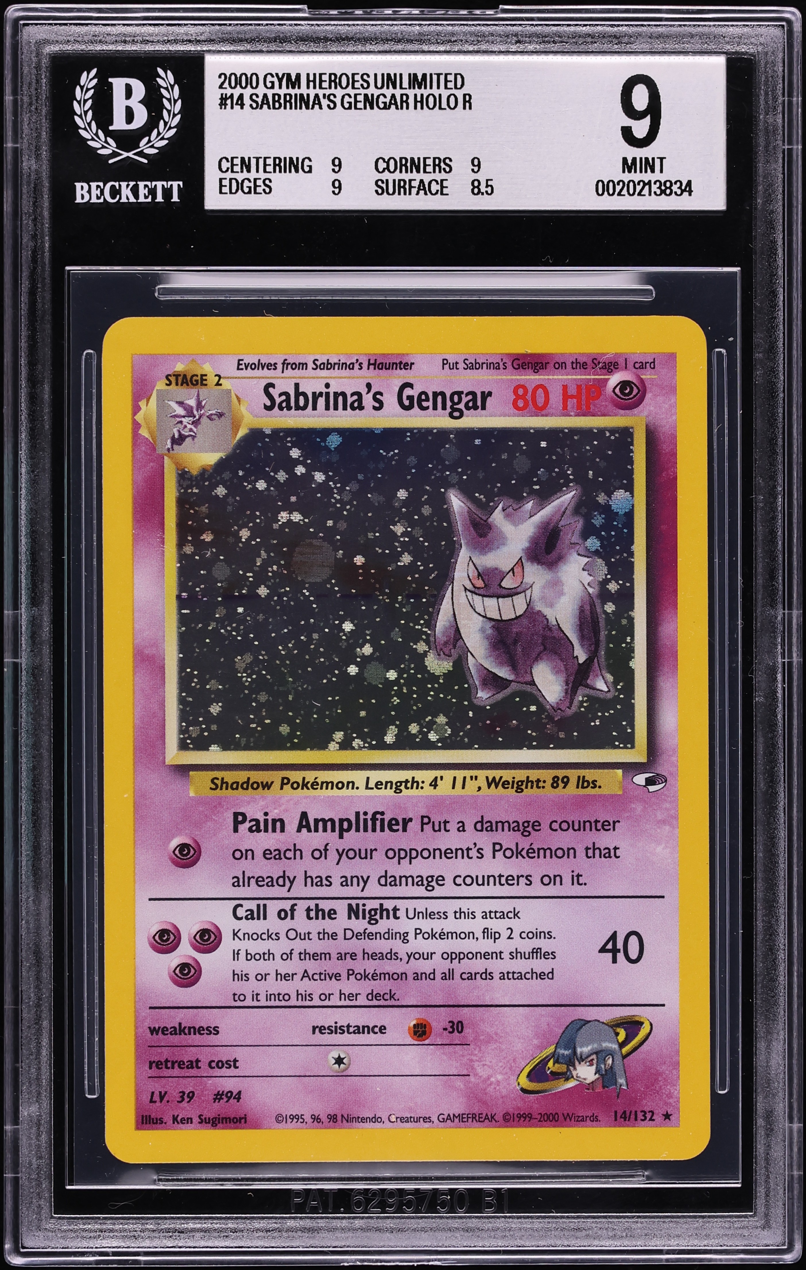 2000 Pokemon Gym Heroes Holo Sabrina's Gengar #14 BGS 9 MINT