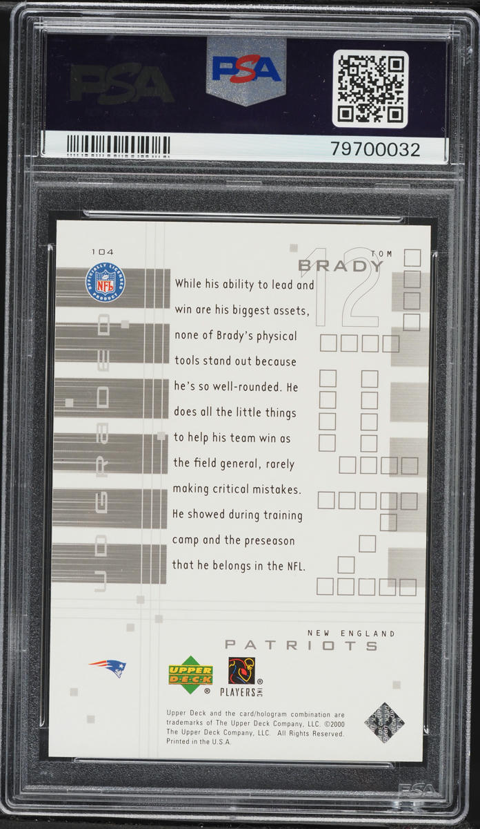2000 Upper Deck Graded Tom Brady ROOKIE /1325 #104 PSA 7 NRMT