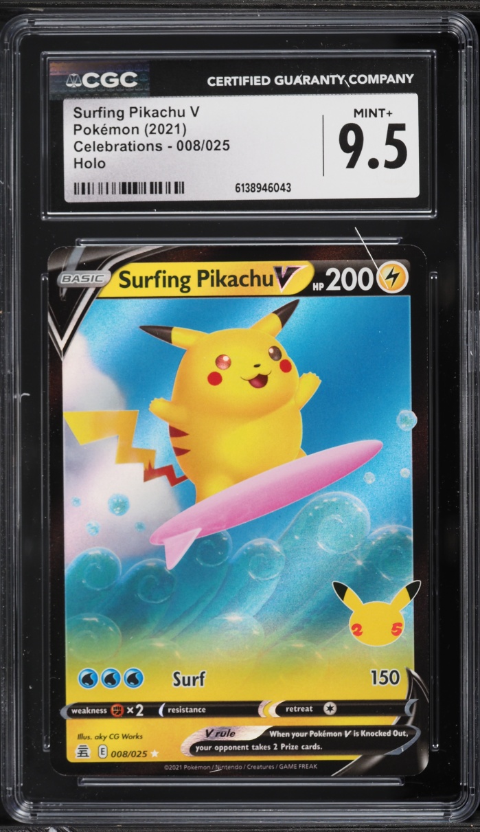 2021 Pokemon Sword & Shield Celebrations Full Art Surfing Pikachu V #8 CGC 9.5 MINT+