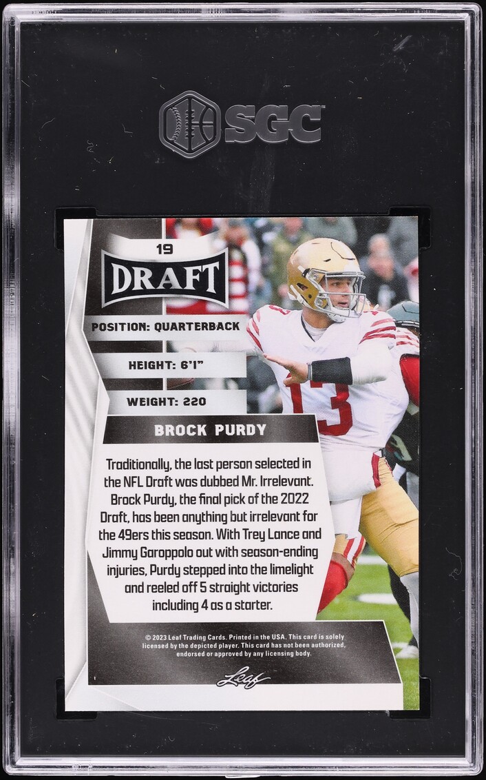 2023 Leaf Draft Green Brock Purdy #19 SGC 10 GEM MINT