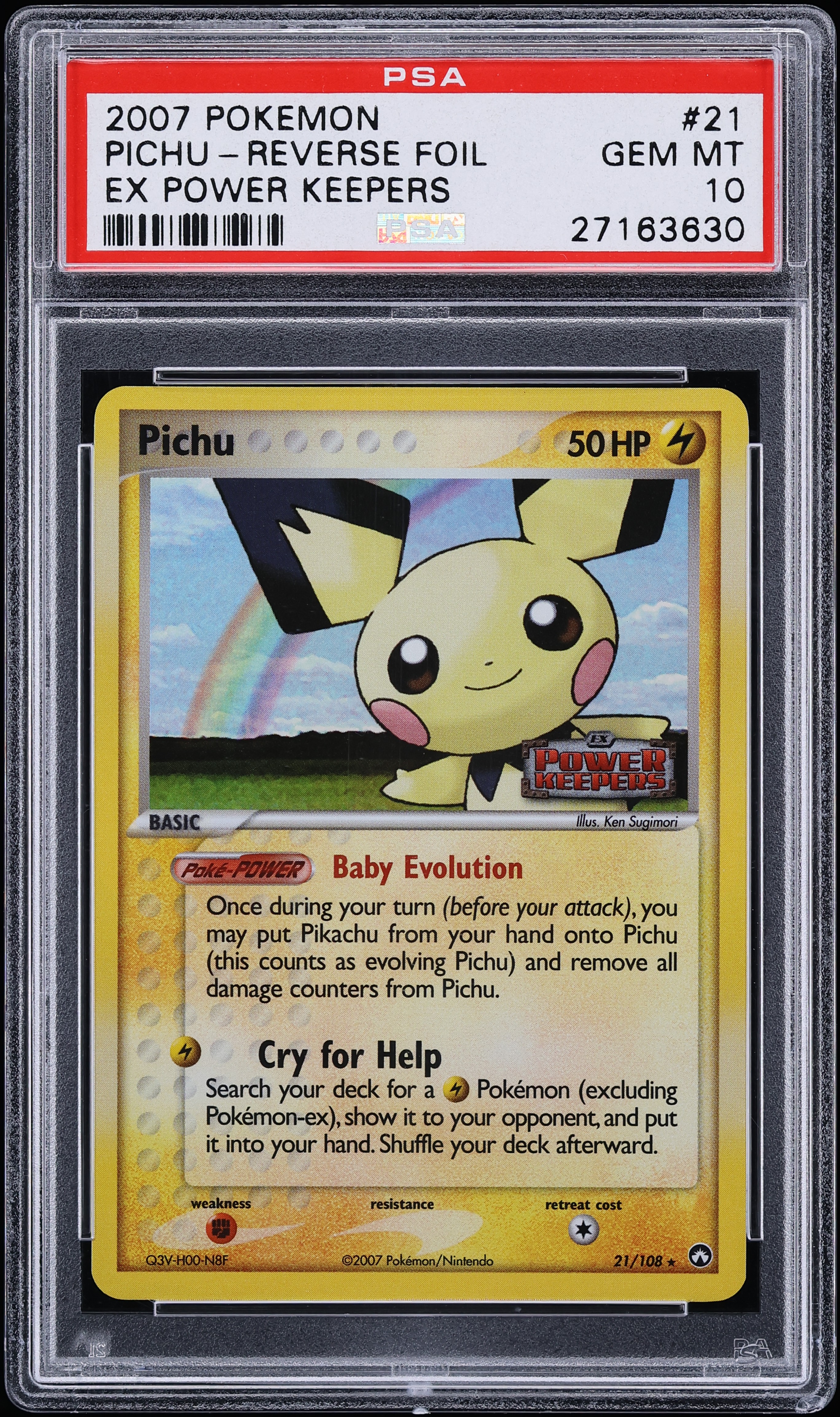 2007 Pokemon EX Power Keepers Reverse Holo Pichu #21 PSA 10 GEM MINT