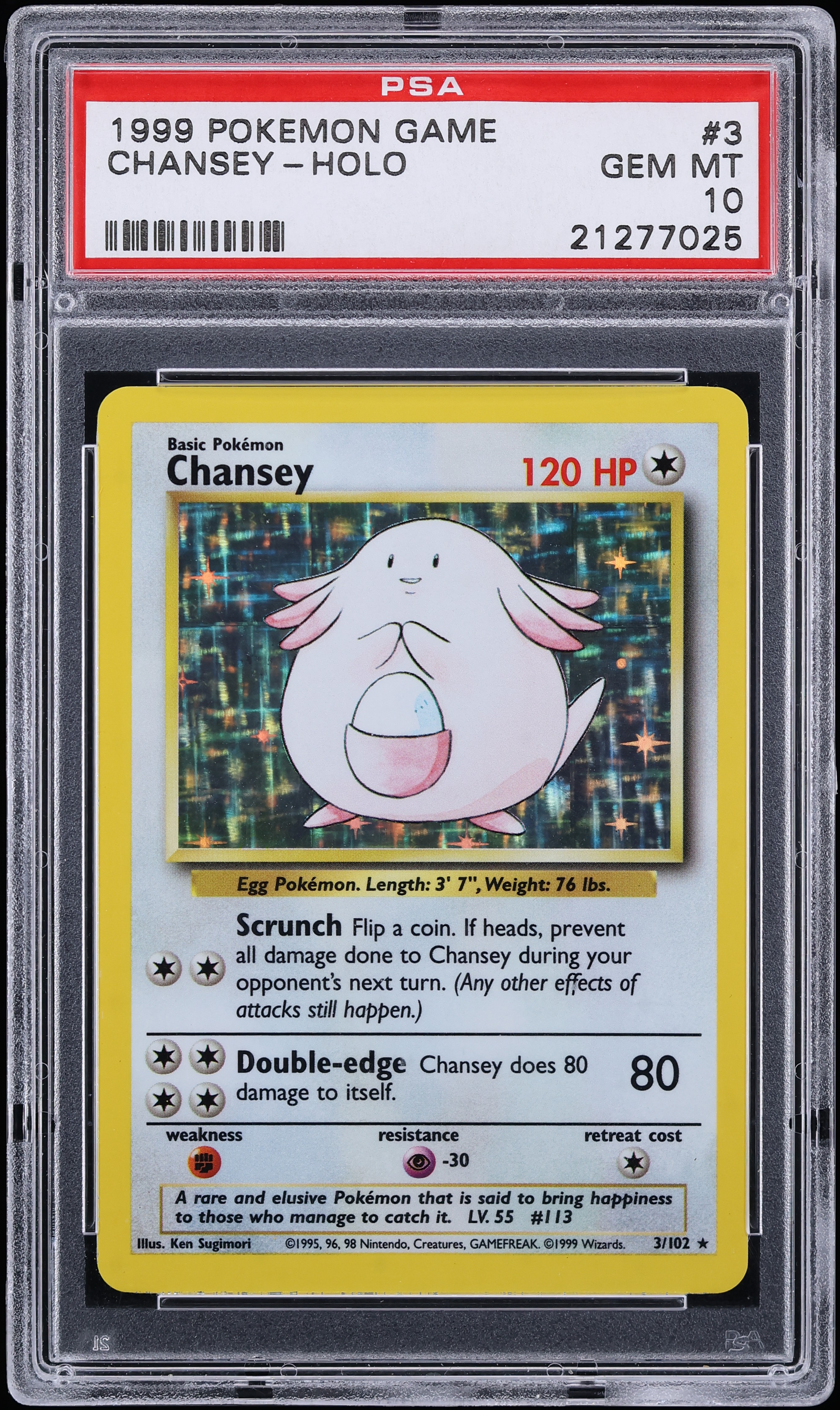 1999 Pokemon Base Set Holo Chansey #3 PSA 10 GEM MINT