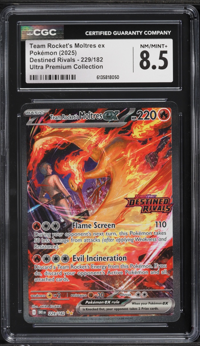2025 Pokemon SV Destined Rivals Ultra Premium SIR Team Rocket's Moltres ex #229 CGC 8.5 NM-MT+