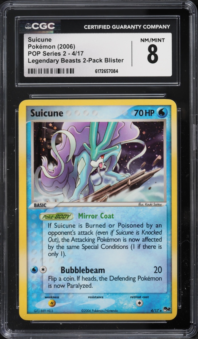2006 Pokemon POP Series 2 Legendary Beasts 2 Pack Blister Holo Suicune #4 CGC 8 NM-MT