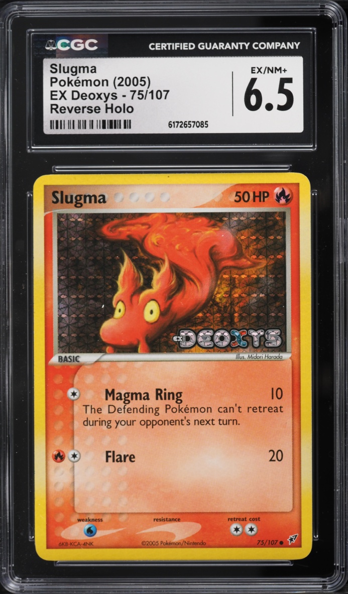 2005 Pokemon EX Deoxys Reverse Holo Slugma #75 CGC 6.5 EXMT+