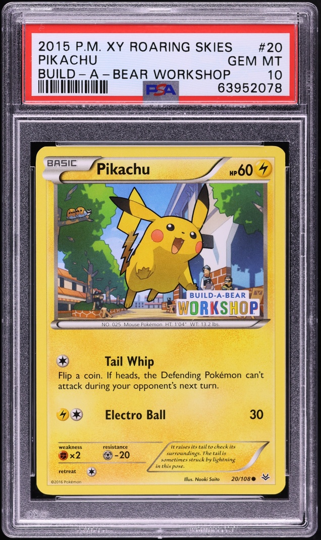 2015 Pokemon XY Roaring Skies Build-A-Bear Workshop Pikachu #20 PSA 10 GEM MINT