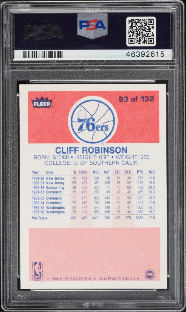 1986 Fleer Basketball Cliff Robinson #93 PSA 9 MINT