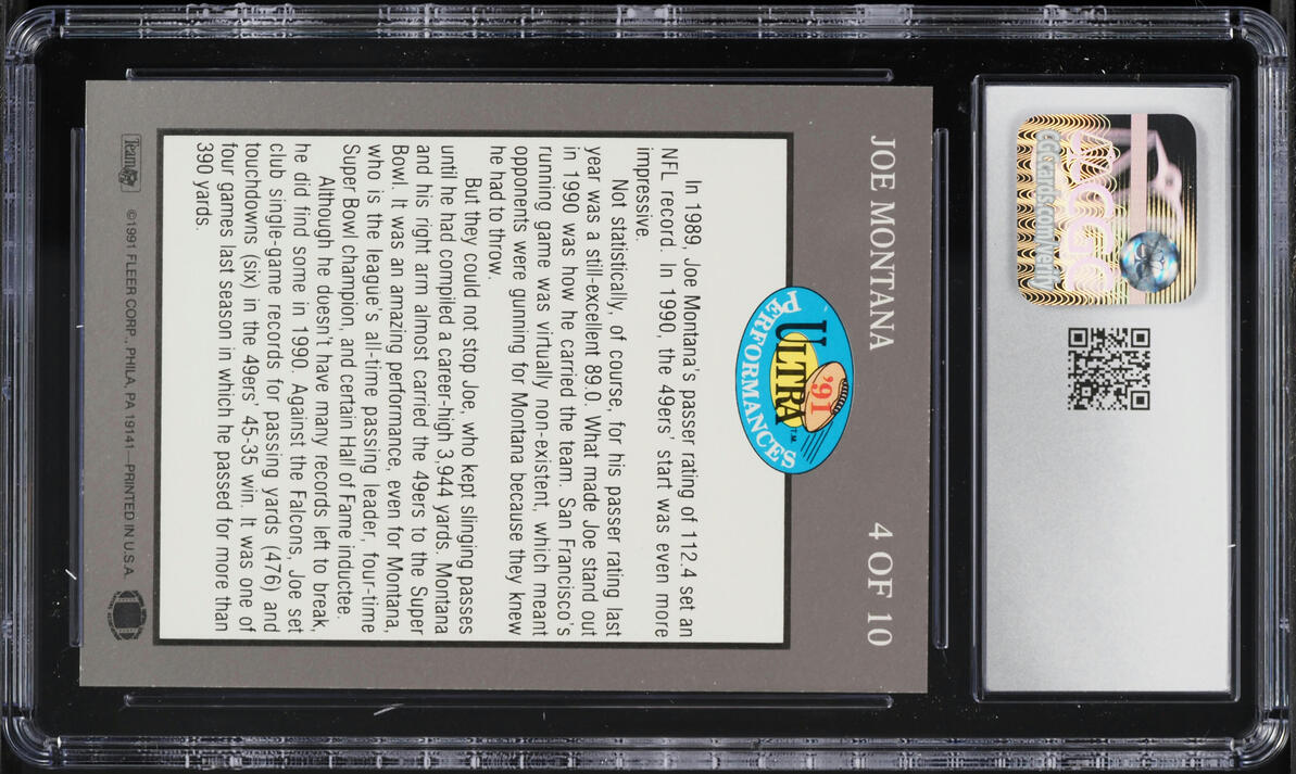 1991 Ultra Performances Joe Montana #4 CGC 9.5 MINT+